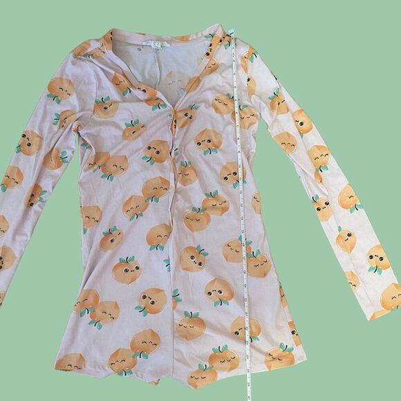 Weekend Edition Peach Print Long Sleeve Onesie Pajama Romper | Size S - Picture 5 of 10